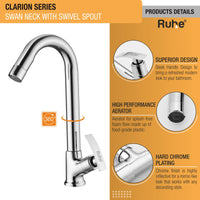 Clarion Swan Neck with Small (12 inches) Round Swivel Spout Faucet product details