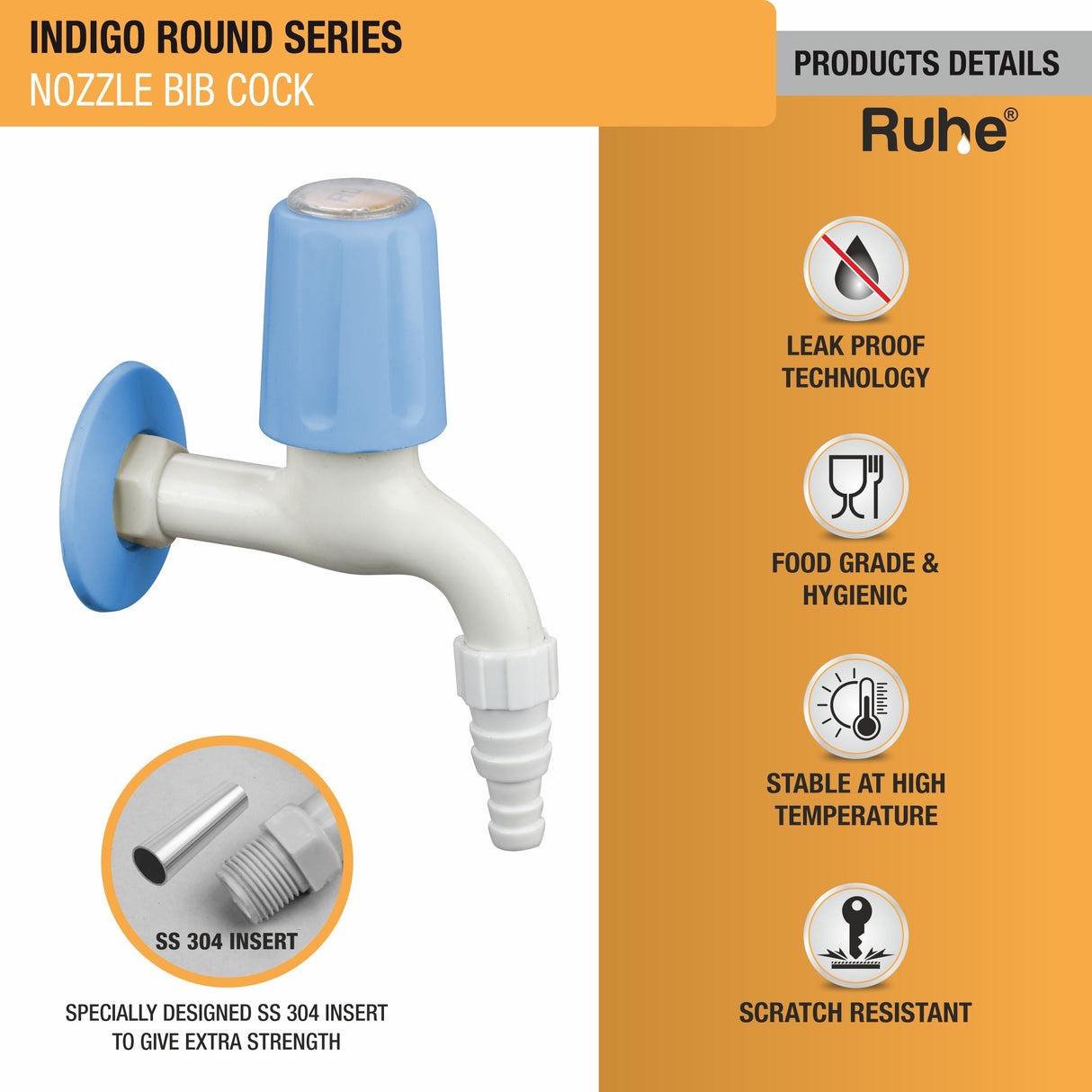 Indigo Round Nozzle Bib Tap PTMT Faucet - by Ruhe®