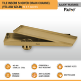 Tile Insert Shower Drain Channel (24 x 5 Inches) YELLOW GOLD PVD Coated features and benefits