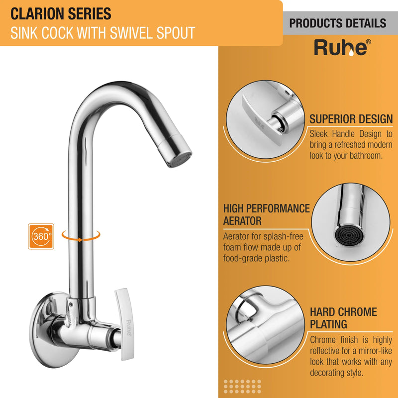 Clarion Brass Kitchen Sink Tap with Round Swivel Spout - by Ruhe