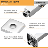 Square Shower Arm (24 Inches) with Flange standard size
