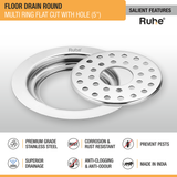 Multi Ring Flat Cut Floor Drain (5 inches) with Hole (Pack of 2) - by Ruhe®