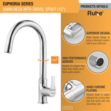 Euphoria Swan Neck with Medium (15 inches) Round Swivel Spout Faucet details