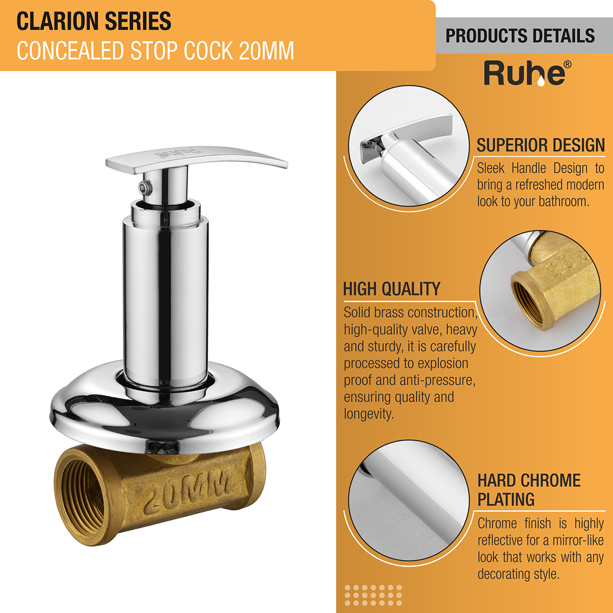 Clarion Concealed Stop Valve (20mm)- by Ruhe®