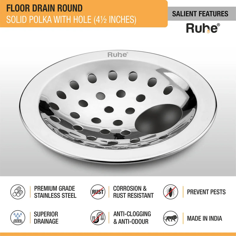 Solid Polka Round Floor Drain (4 1/2 inches) With Hole (Pack of 2) - by Ruhe