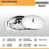 Saturn Round Floor Drain (5 Inches) with Lid - by Ruhe®