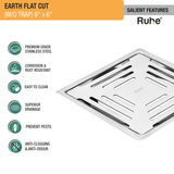 Earth Square Premium Flat Cut Floor Drain (6 x 6 Inches) features