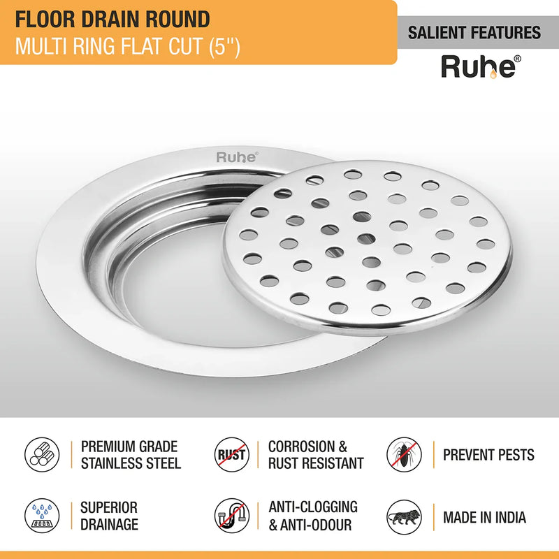 Multi Ring Flat Cut Floor Drain (5 1/2 Inches)