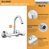 Vela Sink Mixer with Small (12 inches) Round Swivel Spout Faucet details