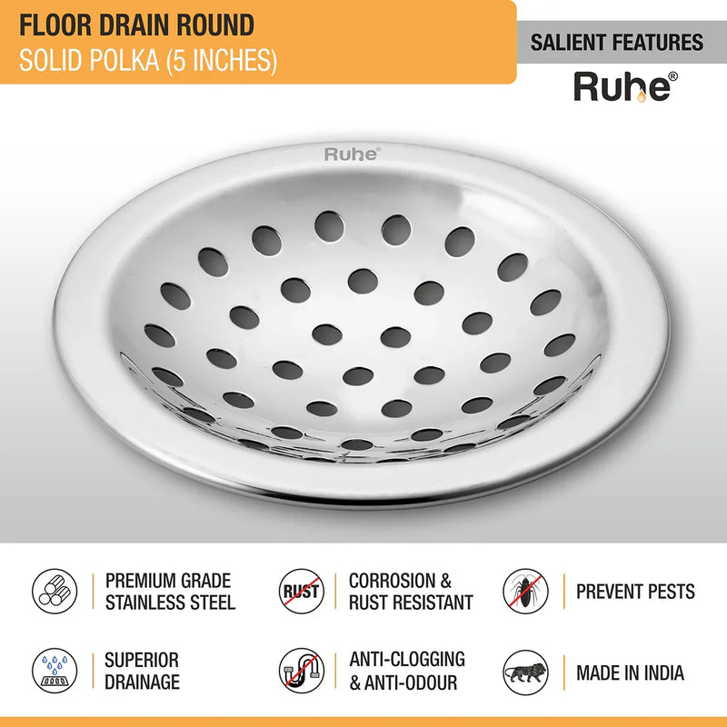 Solid Polka with Collar Round Floor Drain (5 inches) (Pack of 2)- by Ruhe
