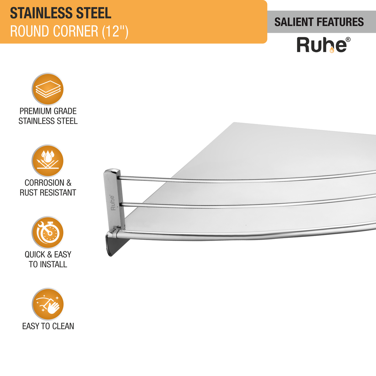 Round Stainless Steel Corner Shelf Tray (12 Inches) - by Ruhe®