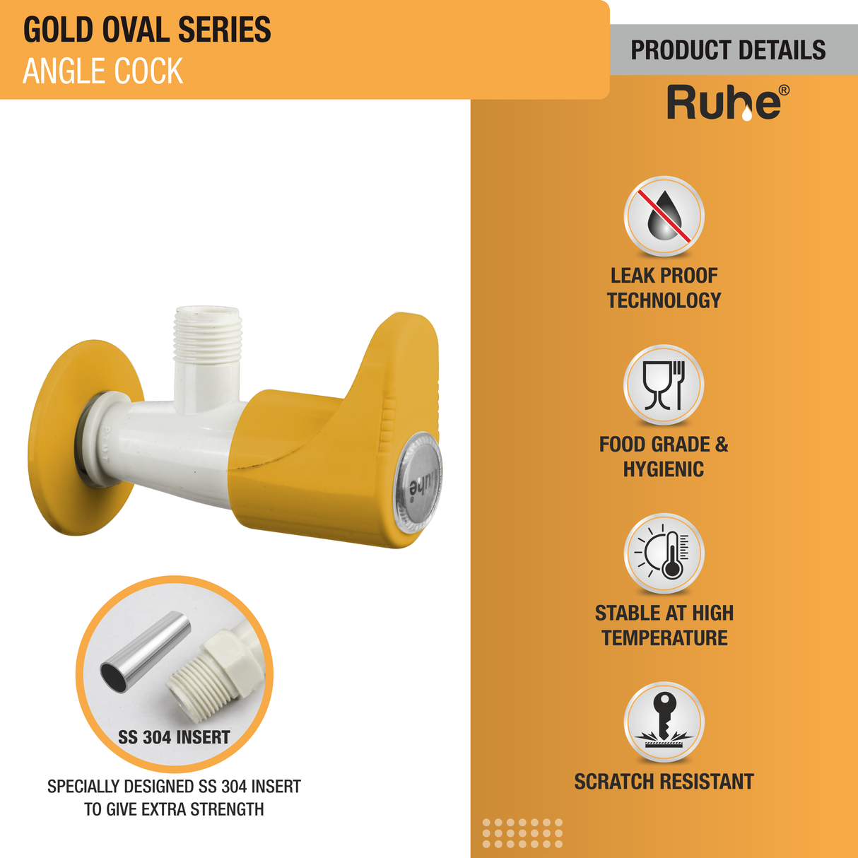 Gold Oval Angle Valve PTMT Faucet - by Ruhe®