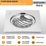 Vertical Neon Square Flat Cut Floor Drain (6 x 6 inches) features