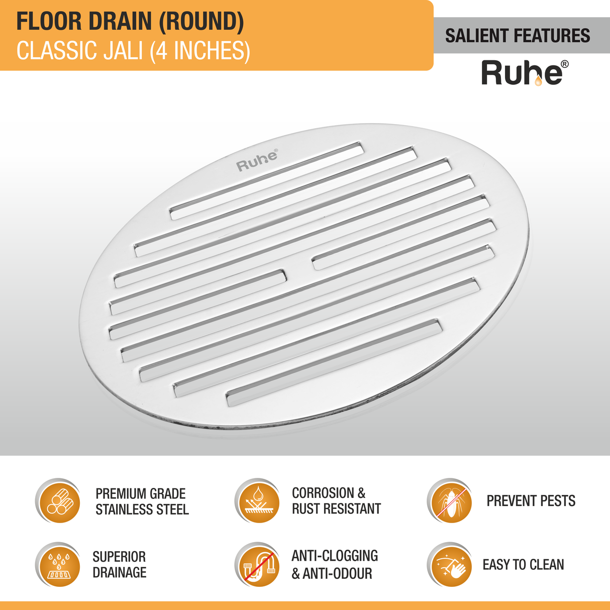 Classic Round Floor Drain (4 inches) (Pack of 2)  - by Ruhe