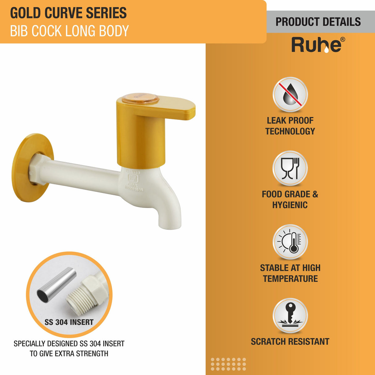 Gold Curve Bib Tap Long Body PTMT Faucet - by Ruhe®