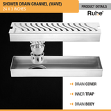 Wave Shower Drain Channel (24 X 3 Inches) with Cockroach Trap (304 Grade) product details