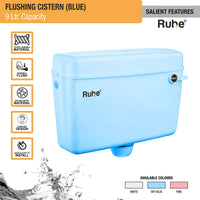 Blue Flushing Cistern (9 Ltr) features