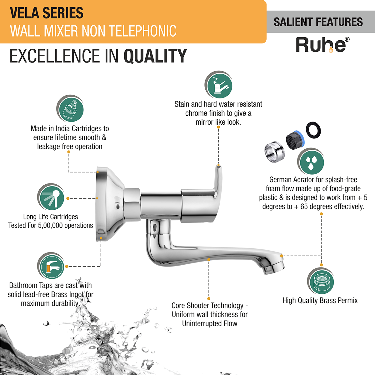 Vela Wall Mixer Tap - by Ruhe®