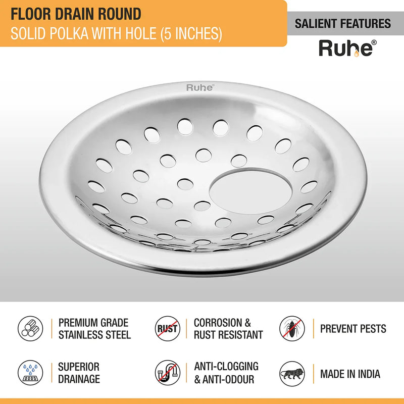 Solid Polka Round with Collar Floor Drain (5 Inches) with Hole (Pack of 2) - by Ruhe