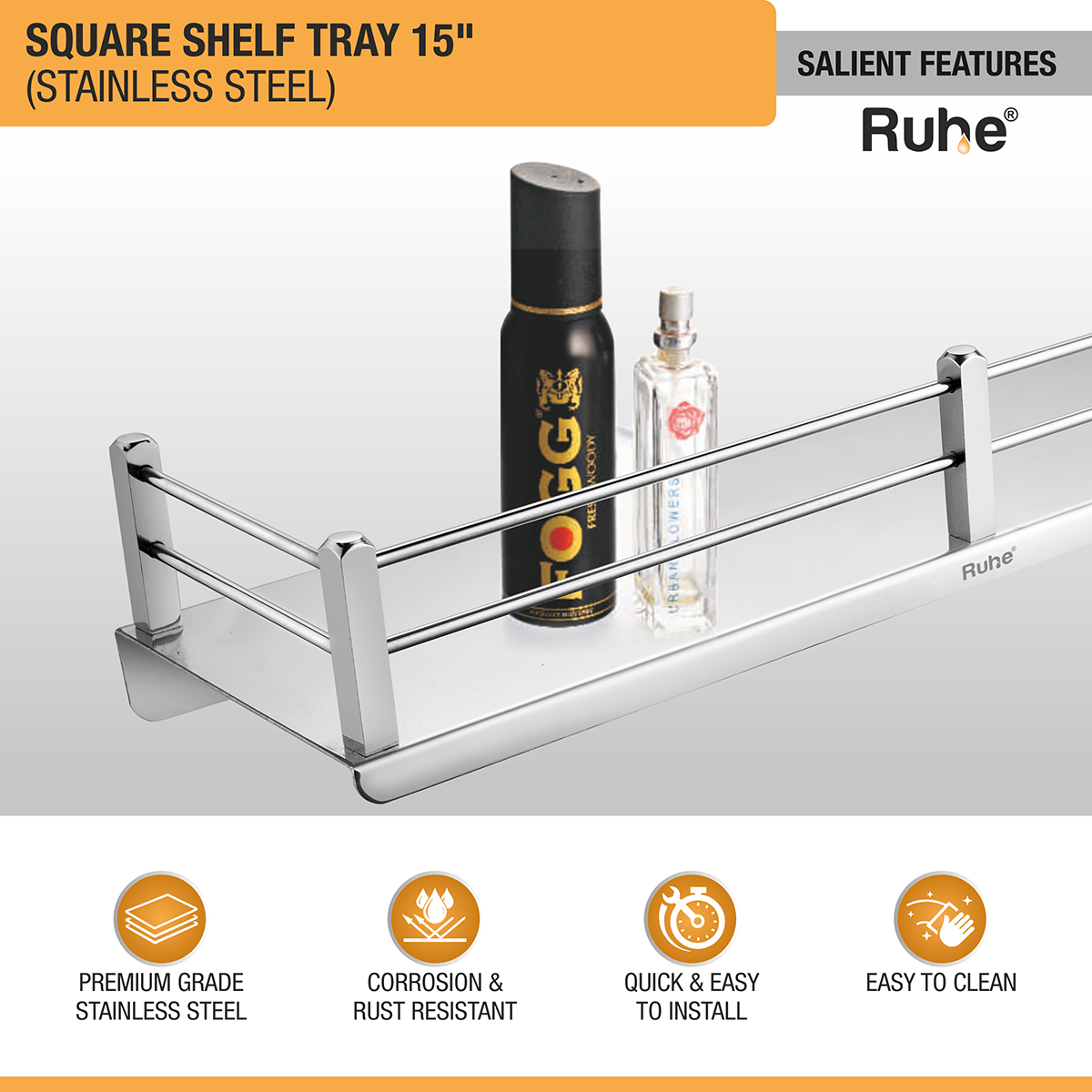 Square Stainless Steel Shelf Tray (15 Inches) features and benefits