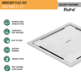 Mercury Square Premium Flat Cut Floor Drain (5 x 5 Inches) features