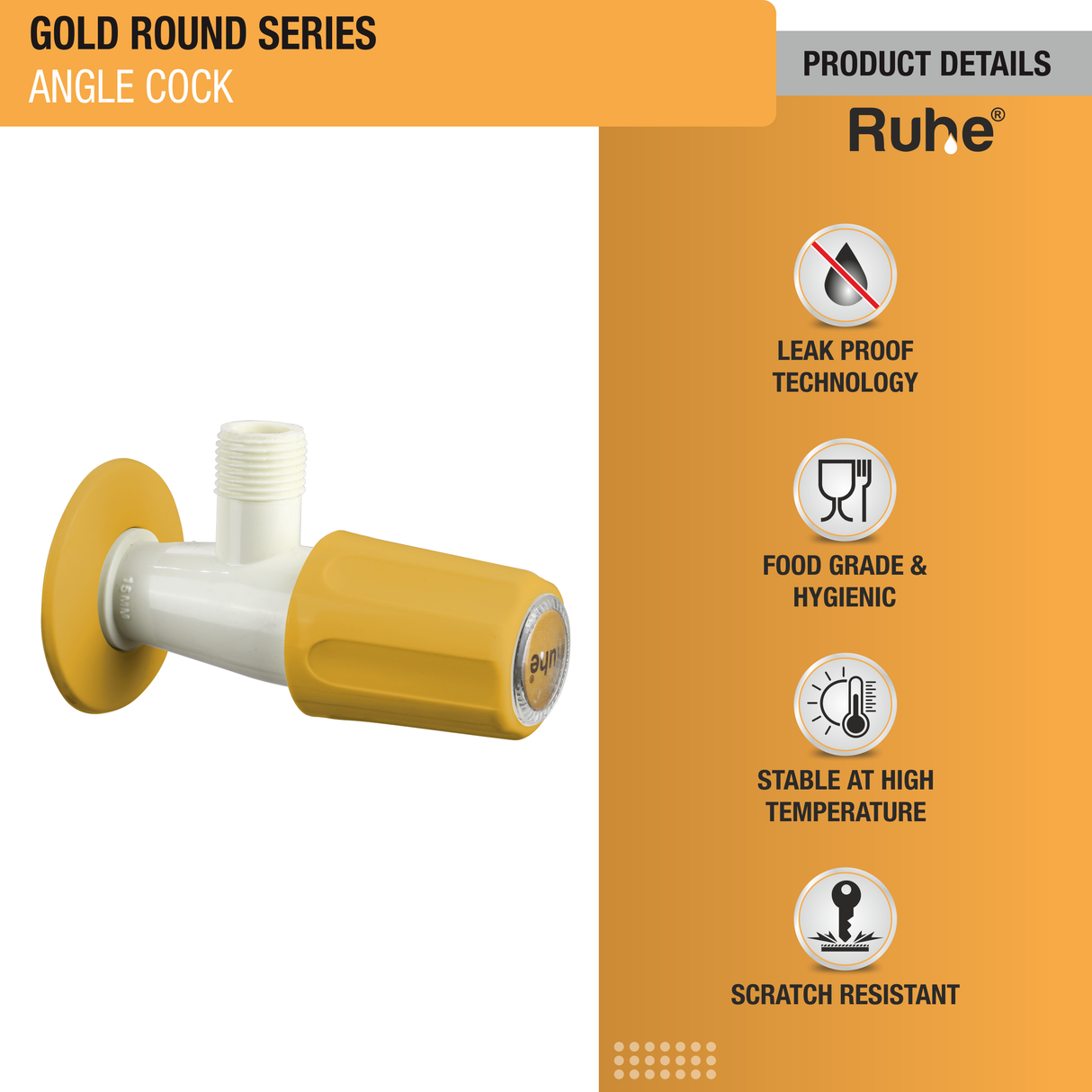 Gold Round Angle Valve PTMT Faucet - by Ruhe®