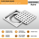Check Floor Drain Square Flat Cut (6 x 6 Inches) features
