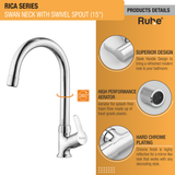 Rica Swan Neck with Medium (15 inches) Round Swivel Spout Faucet details