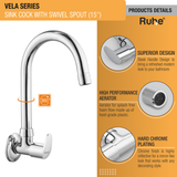 Vela Sink Tap with Medium (15 inches) Round Swivel Spout Brass Faucet product details