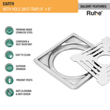 Earth Square Premium Floor Drain (6 x 6 Inches) with Hole - by Ruhe®