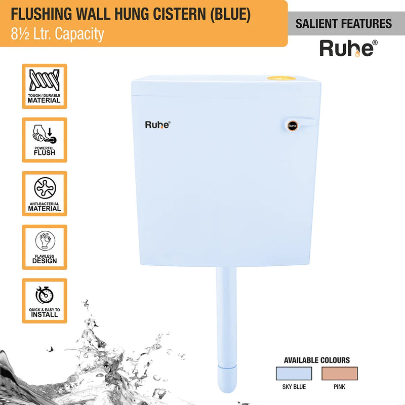 Flushing Wall Hung Cistern 8.5 Ltr. ( Blue) - by Ruhe