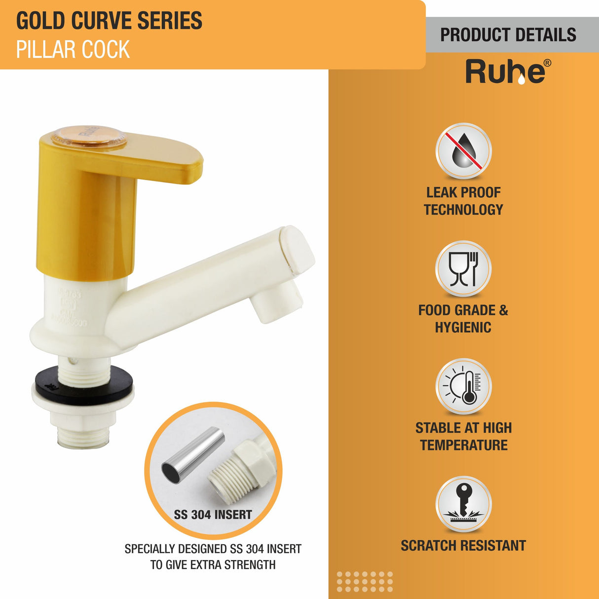 Gold Curve Pillar Tap PTMT Faucet - by Ruhe®