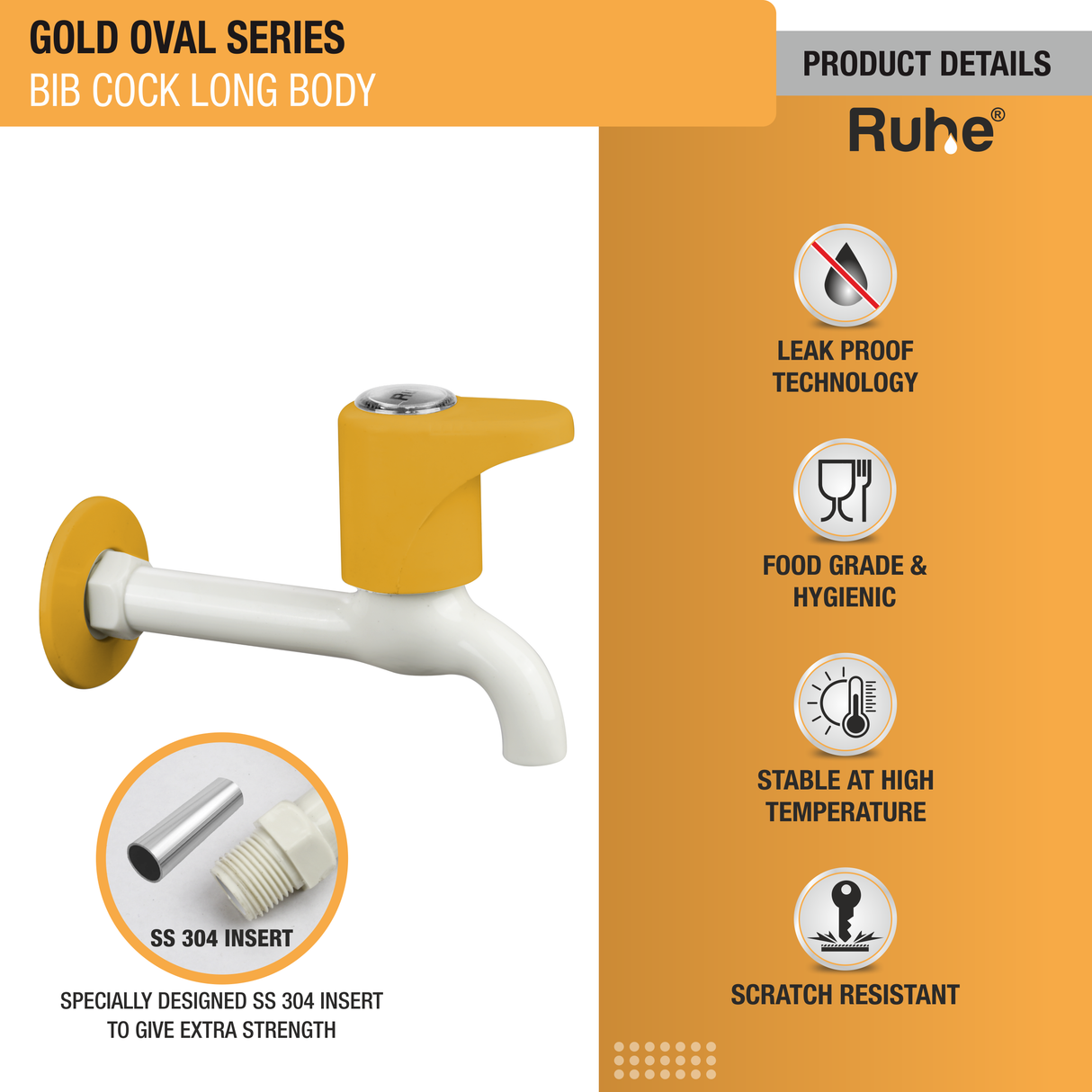 Gold Oval Bib Tap Long Body PTMT Faucet - by Ruhe®