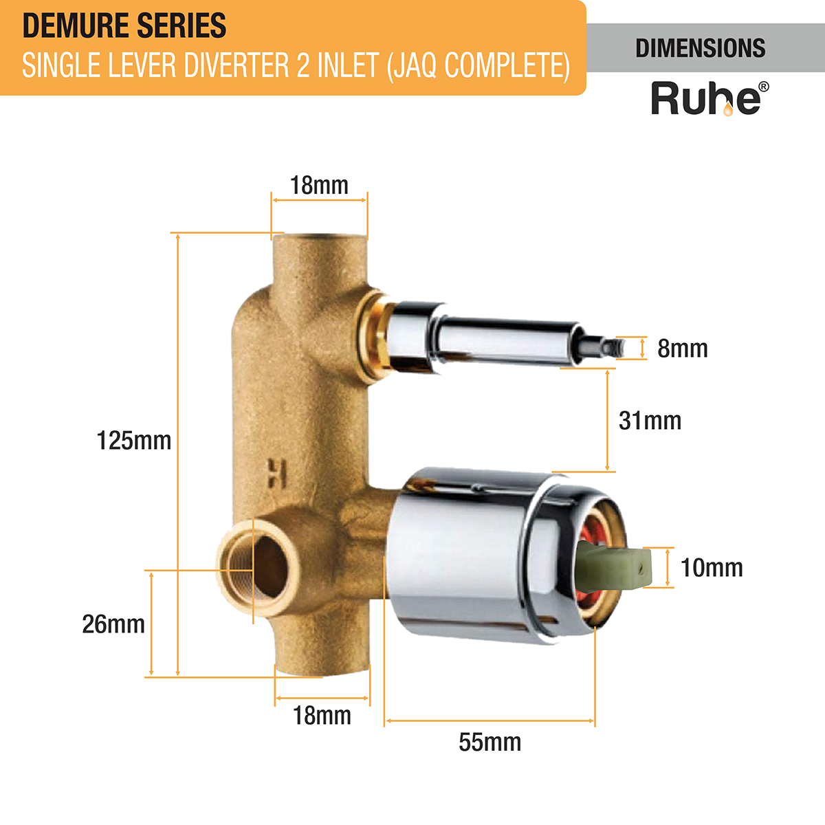 Demure Single Lever 2-inlet Diverter (JAQ Complete Set) dimensions and sizes