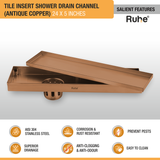 Tile Insert Shower Drain Channel (24 x 5 Inches) ROSE GOLD PVD Coated features and benefits