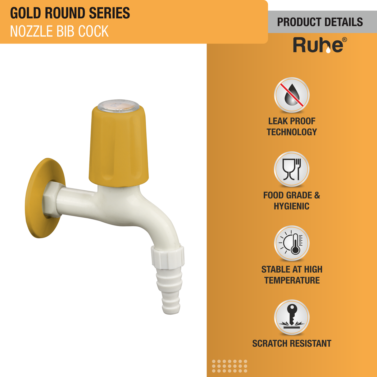 Gold Round Nozzle Bib Tap PTMT Faucet - by Ruhe®