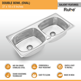 Oval Double Bowl (37 x 18 x 8 inches) 304-Grade Kitchen Sink features and benefits