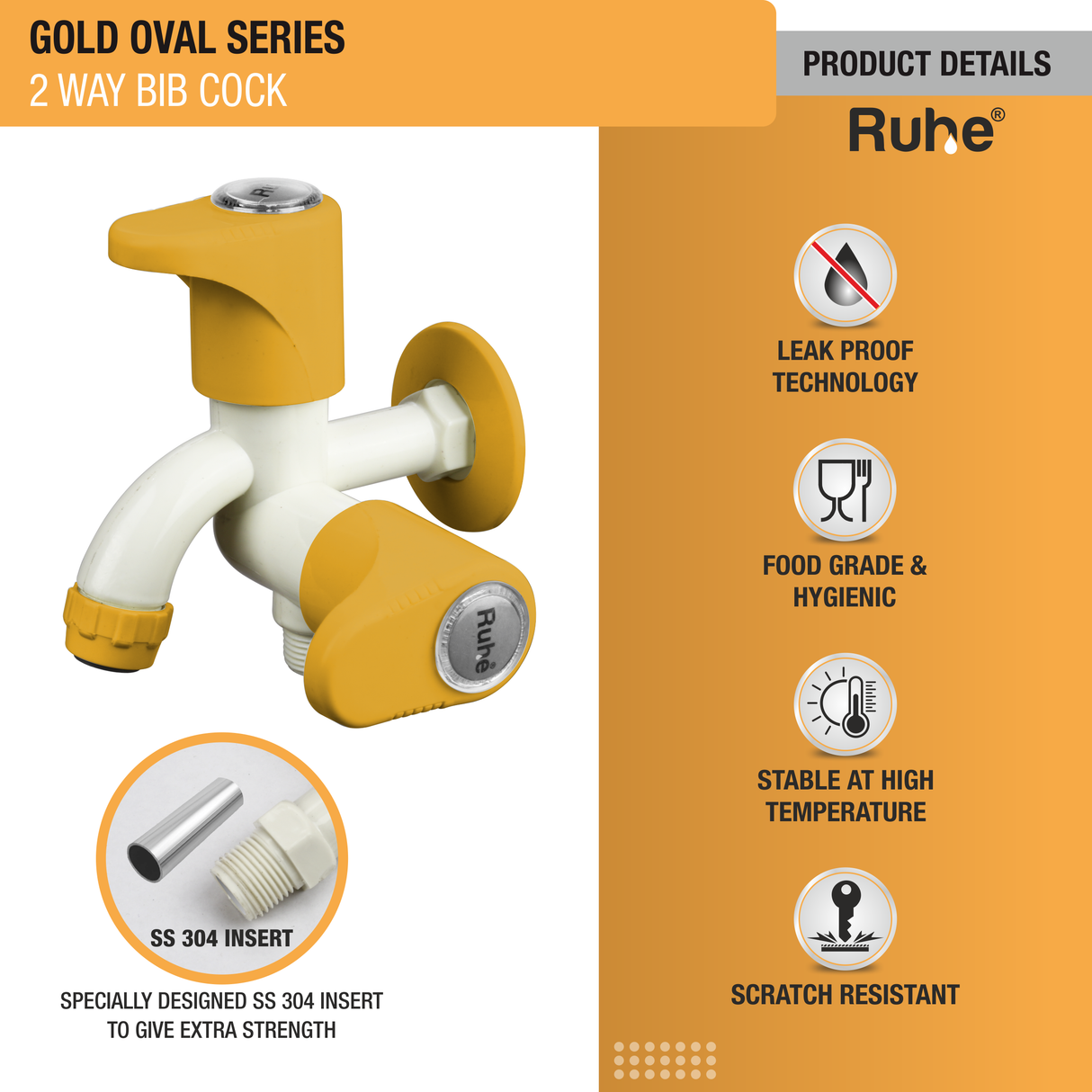 Gold Oval Two Way Bib Tap PTMT Faucet - by Ruhe®