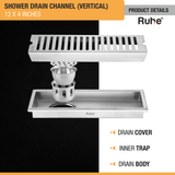 Vertical Shower Drain Channel (12 x 4 Inches) with Cockroach Trap (304 Grade) product details