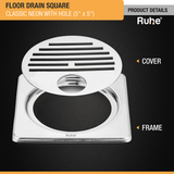 Classic Neon with Collar Square Floor Drain (5 x 5 Inches) with Hole product details