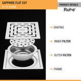 Sapphire Floor Drain Square Flat Cut (6 x 6 Inches) with Cockroach Trap (304 Grade) product details