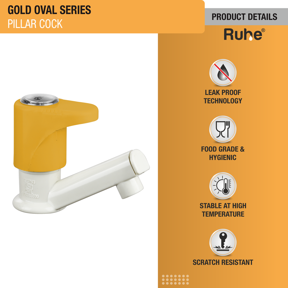 Gold Oval Pillar Tap PTMT Faucet - by Ruhe®