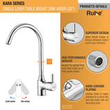 Kara Single Lever Table Mount Sink Mixer Brass Faucet with Round Swivel Spout product details