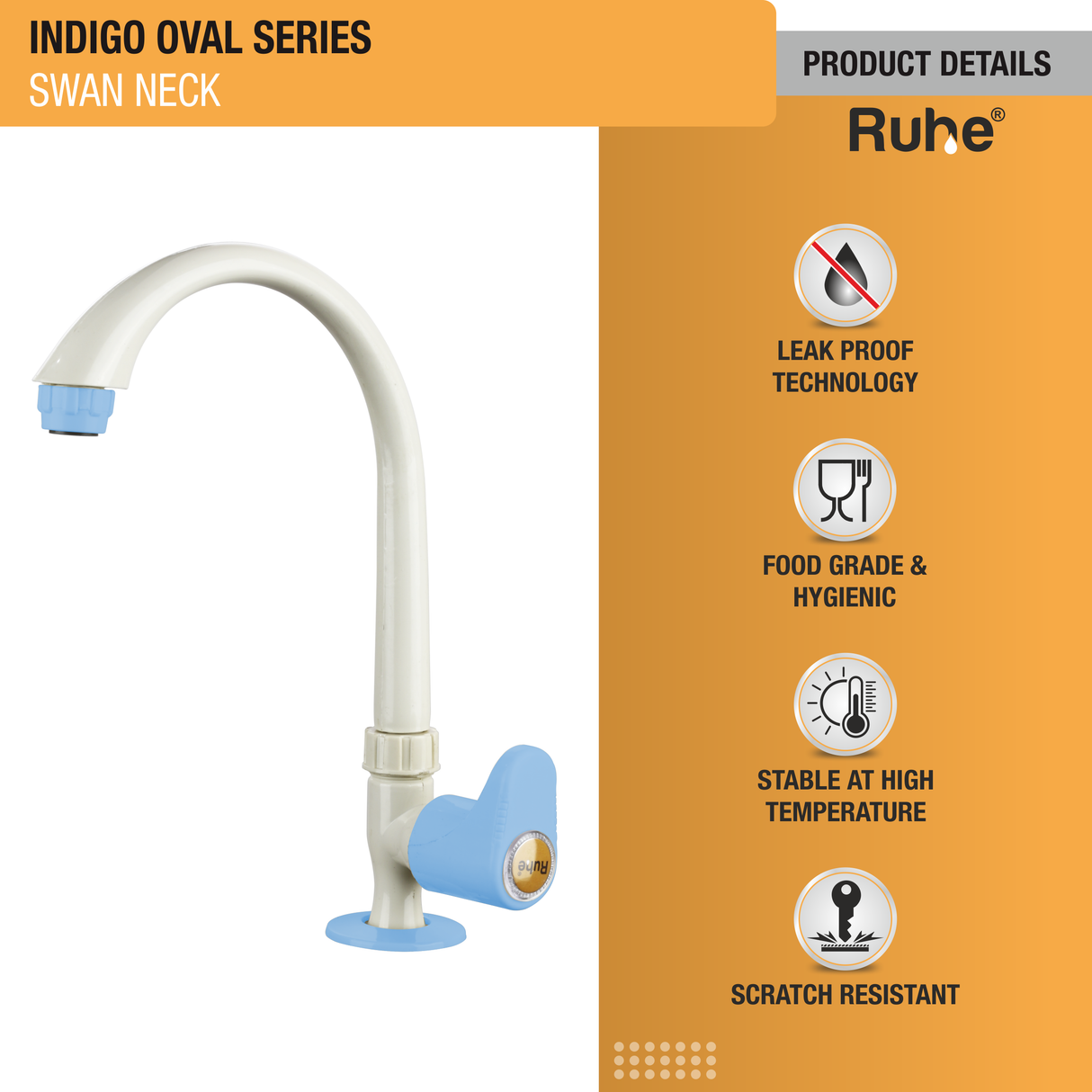 Indigo Oval PTMT Swan Neck with Swivel Spout Faucet details