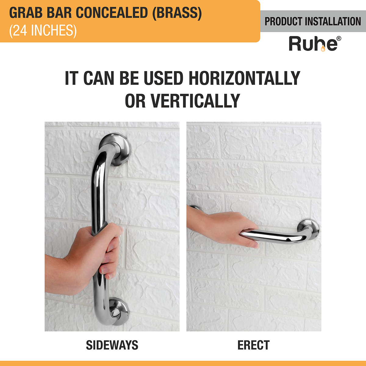 Brass Grab Bar Concealed (24 inches) with horizontally and vertically installation