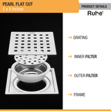 Pearl Floor Drain Square Flat Cut (5 x 5 Inches) with Cockroach Trap (304 Grade) product details