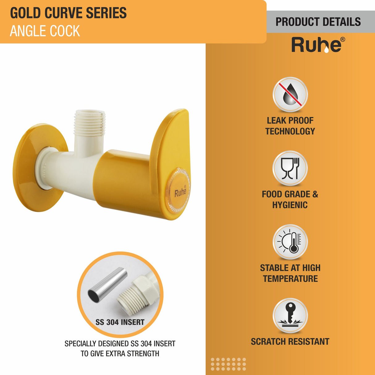 Gold Curve Angle Valve PTMT Faucet - by Ruhe®