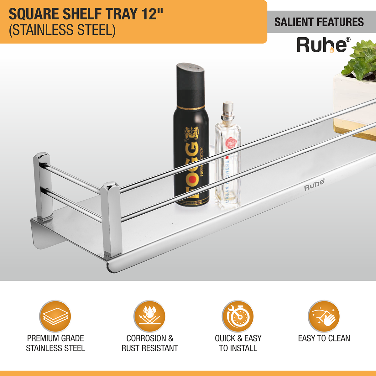 Square Stainless Steel Shelf Tray (12 Inches) - by Ruhe®