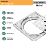 Naptune Square Floor Drain (6 x 6 Inches) -  by Ruhe®