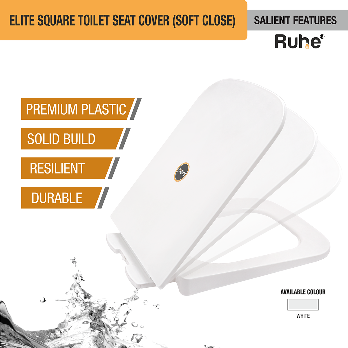 Elite Square Toilet Seat Cover (Soft Close) -  by Ruhe®